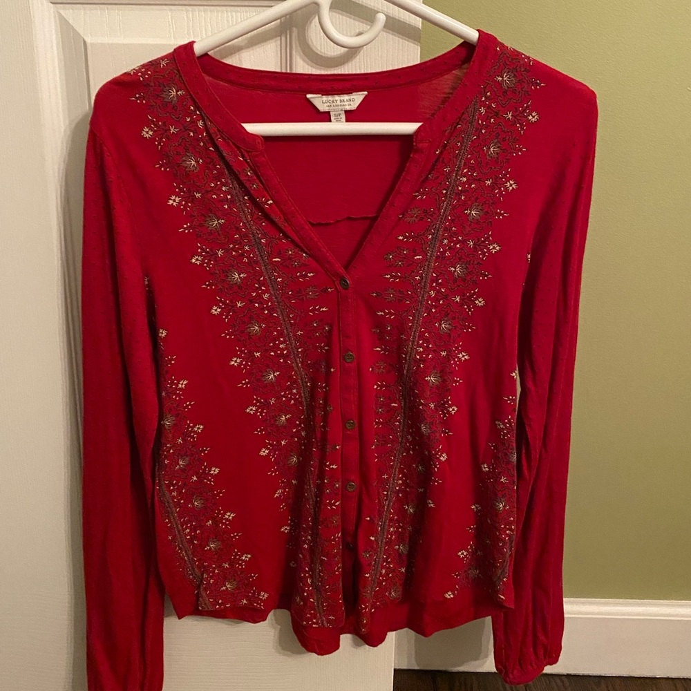 Red Embroidered Women's Top